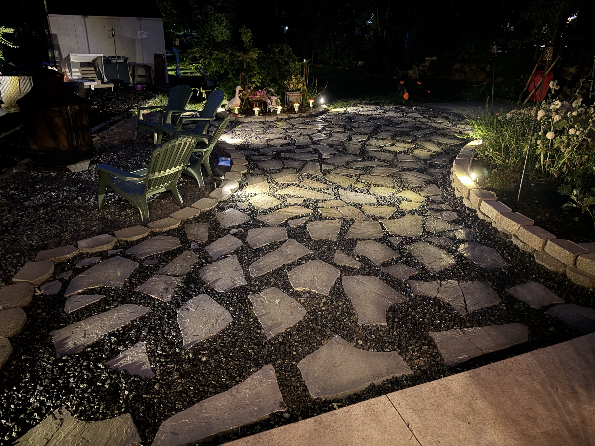 Flagstone Patio & Landscape Lighting after
